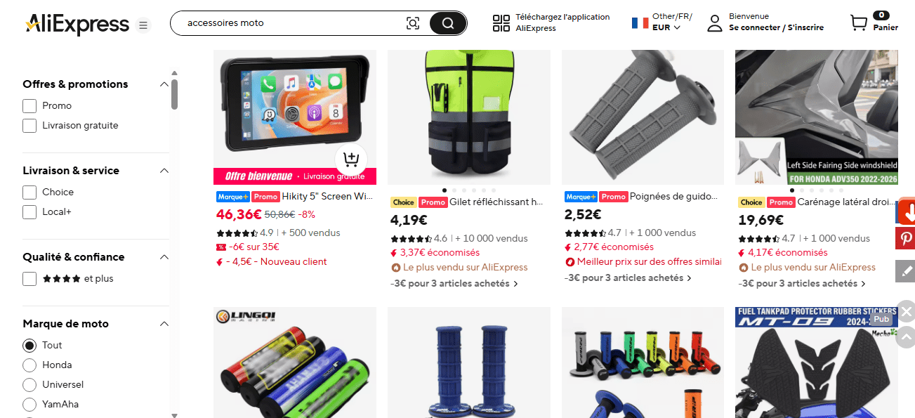 Accessoires moto sur AliExpress : prudence et analyse des risques qualité